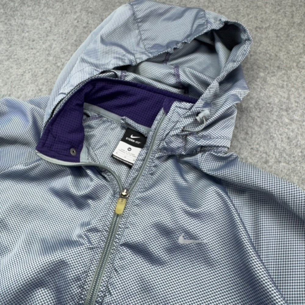 Nike Storm-FIT Hooded Jacket Woman Medium‎ Gray Checkered Waterproof Windbreaker